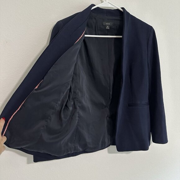 J. Crew Wool Blazer Size 8P Navy Blue Open Front Long Sleeve Preppy - Picture 4 of 10